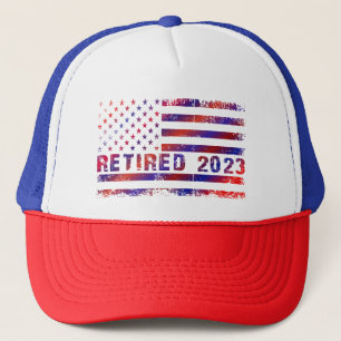 Retired flag red and blue 2023 trucker hat