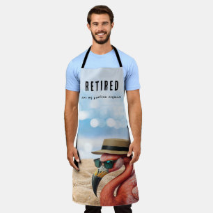 Retired Flamingo on Beach with Hat & Sunglasses Apron