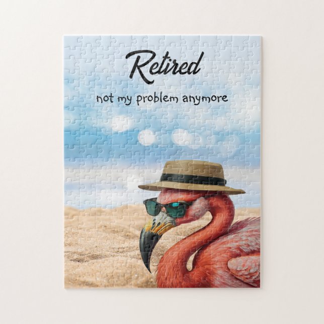 Retired Flamingo on Beach with Hat & Sunglasses Jigsaw Puzzle (Vertical)
