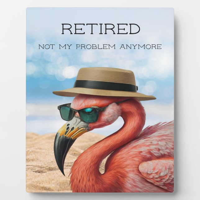 Retired Flamingo on Beach with Hat & Sunglasses Plaque (Front)