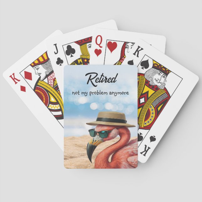 Retired Flamingo on Beach with Hat & Sunglasses Playing Cards (Back)