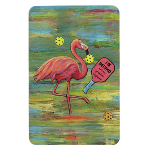 Retired Flamingo Playing Pickleball Watercolor Magnet