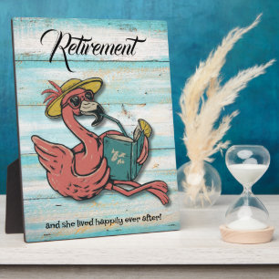 Retired Flamingo Reading Book With Tropical Drink  Plaque