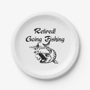 Retired Going Fishing Black Text Paper Plate