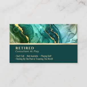 Retired, Gold & Teal Liquid Ink Gag Business Card