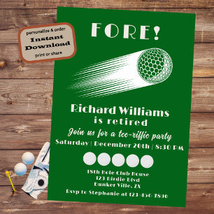 Retired Golf Fore Tee-Riffic Retirement party Invitation