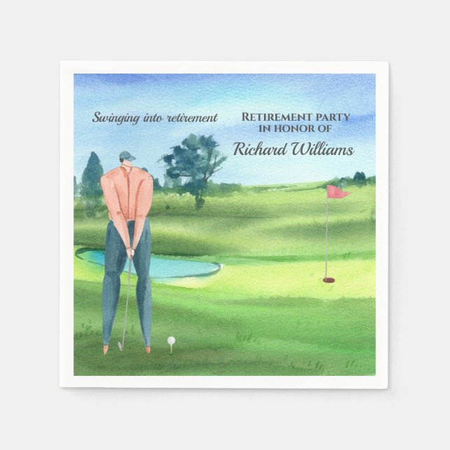 Retired Golf Man Player Swinging into Retirement Napkin (Front)