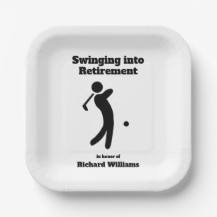 Retired Golf Player Swinging into Retirement moder Paper Plate