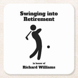 Retired Golf Player Swinging into Retirement moder Square Paper Coaster