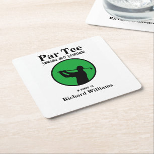 Retired Golf Player Swinging into Retirement Square Paper Coaster