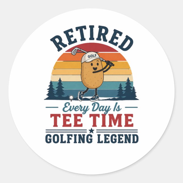 Retired Golfing Legend Funny Potato Tee Time Vinta Classic Round Sticker (Front)