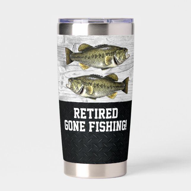 Retired Gone Fishing Largemouth Bass Rustic Cool  Insulated Tumbler (Front)