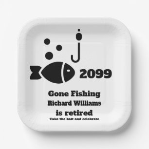 Retired Gone Fishing Modern Minimalist Retirement Paper Plate