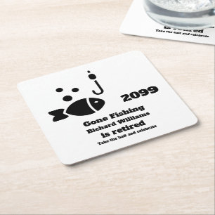 Retired Gone Fishing Modern Minimalist Retirement Square Paper Coaster