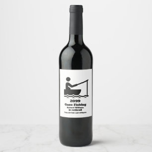 Retired Gone Fishing Modern Minimalist Retirement Wine Label