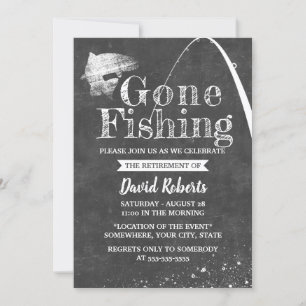 Retired Gone Fishing Rustic Chalkboard Retirement Invitation