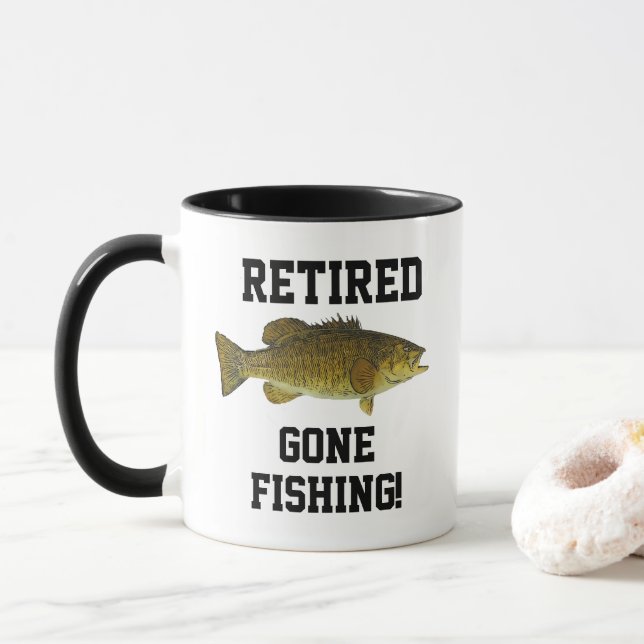 Retired Gone Fishing Smallmouth Bass Sports Mug (With Donut)