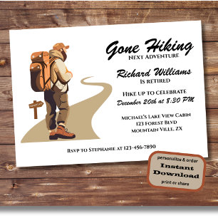 Retired Gone Hiking Next Adventure Retirement Invitation