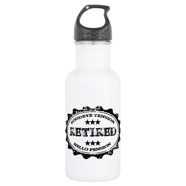 RETIRED Goodbye tension hello pension water bottle (Front)