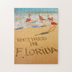 Retired in Florida Flamingos on Tropical Beach Jigsaw Puzzle