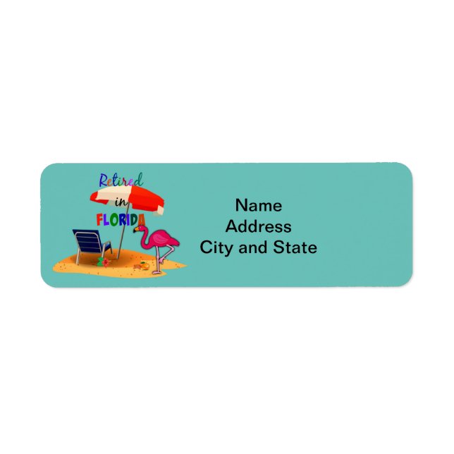 Retired in Florida, whimsical address label (Front)