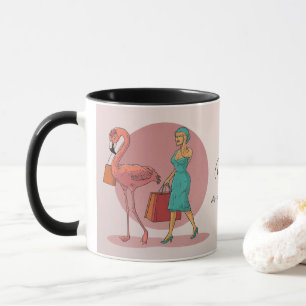Retired It's My Job To Go Shopping Pink Flamingo Mug