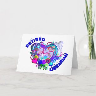 Retired Librarian Artsy Retro Blue Heart Card