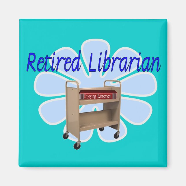 retired Librarian Book Cart Design Magnet (Front)