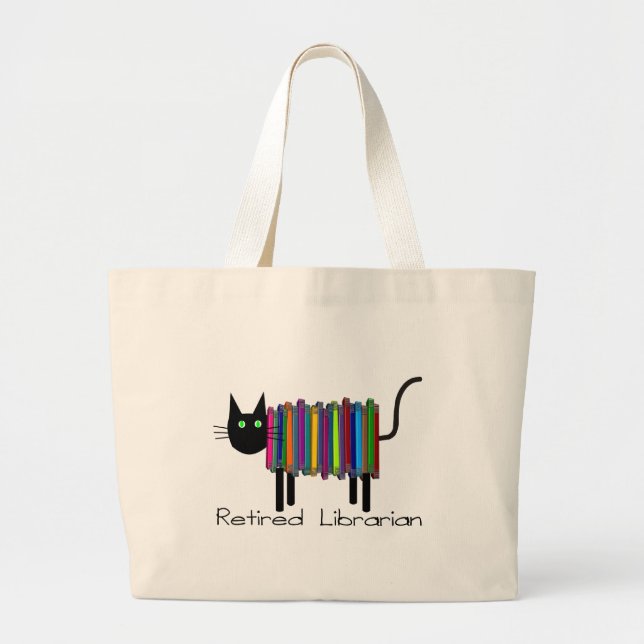 Retired Librarian Book Cat 2 Large Tote Bag (Front)
