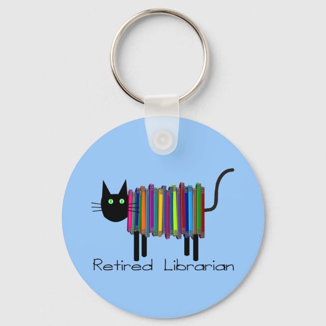 Retired Librarian Book Cat Gifts Key Ring (Front)