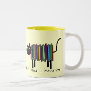 Retired Librarian Book Cat Gifts Two-Tone Coffee Mug