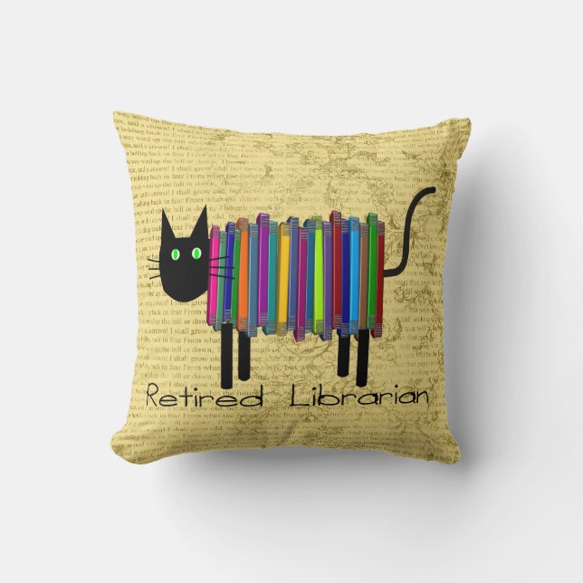 Retired Librarian Book Cat PIllow (Front)