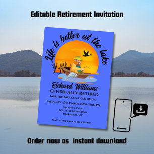 Retired Life Is Better At the Lake Fishing Cartoon Invitation