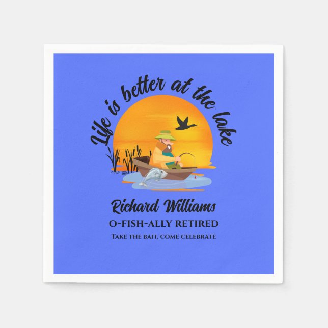 Retired Life Is Better At the Lake Fishing Cartoon Napkin (Front)