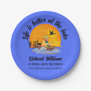 Retired Life Is Better At the Lake Fishing Cartoon Paper Plate