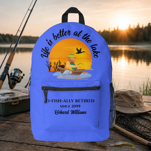 Retired Life Is Better At the Lake Fishing Gift Printed Backpack