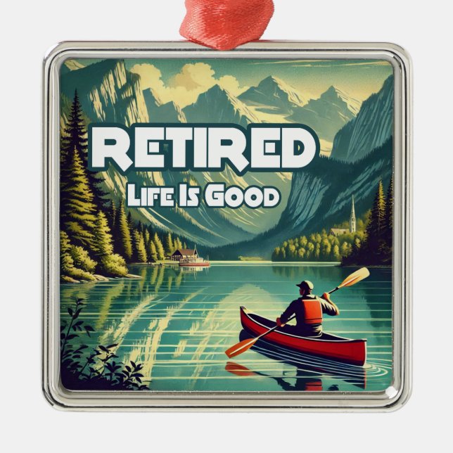 Retired Life Is Good Red Canoe Metal Tree Decoration (Front)