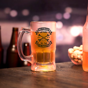 Retired Mechanic Full Time Grandpa Typography Frosted Glass Beer Mug