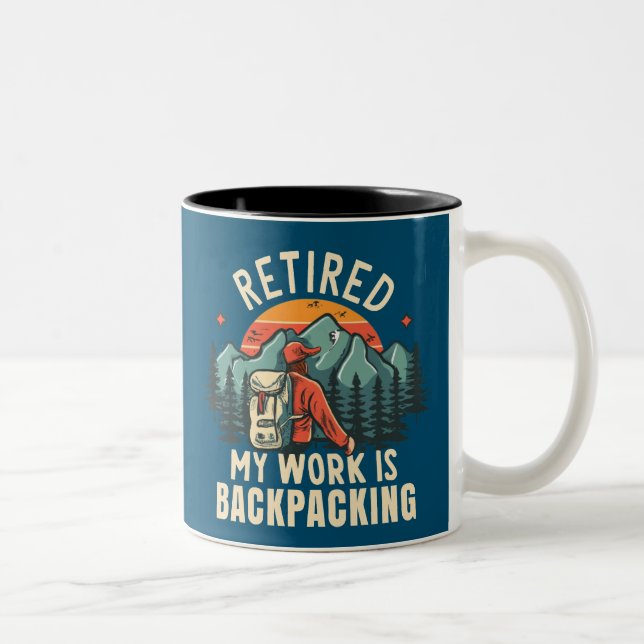 Retired My Work Is Backpacking Two-Tone Coffee Mug (Right)