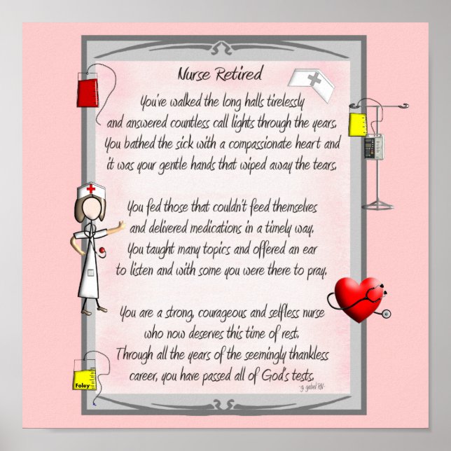 Retired Nurse Canvas Art Poem  by Gail Gabel,RN Poster (Front)