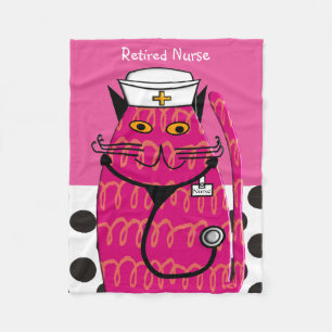 Retired Nurse Cat Fleece Blanket Pink