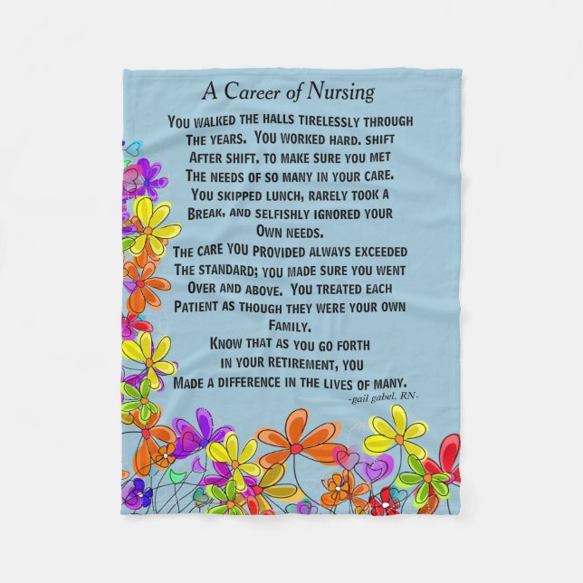 Retired Nurse Poem Fleece Blanket Blue (Front)
