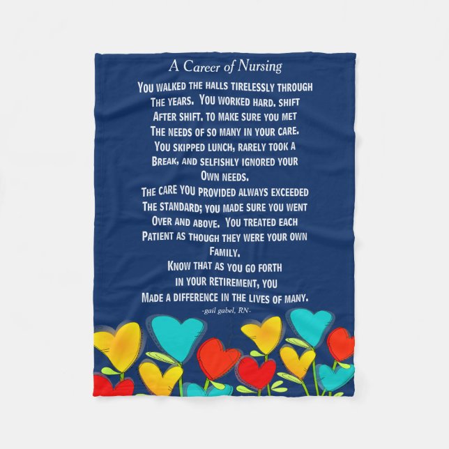 Retired Nurse Poem Fleece Blanket Navy (Front)