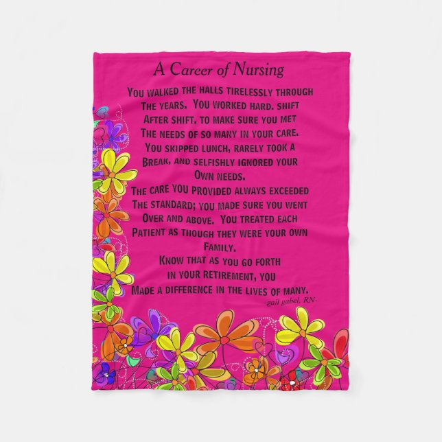 Retired Nurse Poem Fleece Blanket Pink (Front)