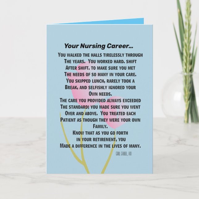 Retired Nurse Poem Greeting Card #2 (Front)