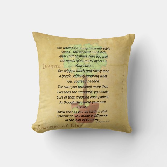 Retired Nurse Poem Pillow by Gail Gabel, RN (Front)