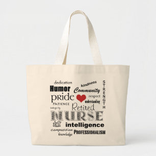 Retired Nurse Pride-Attributes+red heart Large Tote Bag