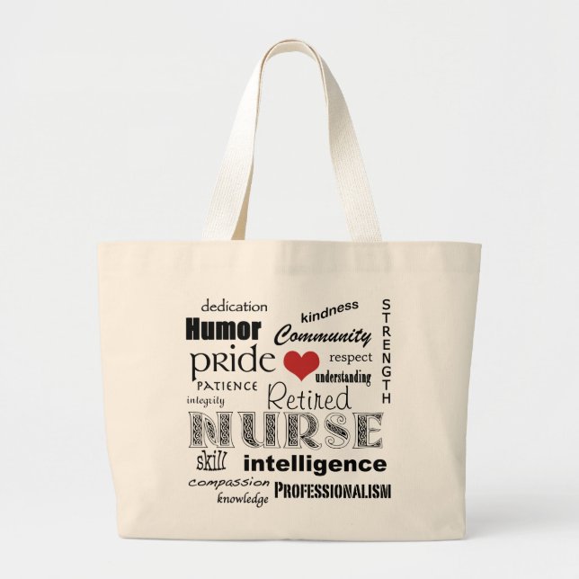 Retired Nurse Pride-Attributes+red heart Large Tote Bag (Front)