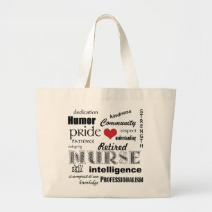 Retired Nurse Pride-Attributes+red heart Large Tote Bag