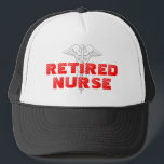 Retired Nurse Trucker hat<br><div class="desc">Retired Nurse Trucker hat with caduceus sign. Personalizable colours and text.</div>